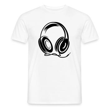 a headphone with cable - Men's T-Shirt - white - Front - AI Model Male 178 dark (178cm)