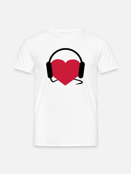 Herz mit Kopfhörern - Männer T-Shirt - Weiß