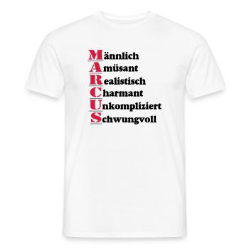 Marcus Vorname,Namensschild,Name,Fun Shirt (25) - Männer T-Shirt - Weiß - Vorne - AI Model Male 178 dark (178cm)