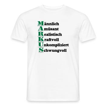 Markus , Vorname,Namensschild,Name,Fun Shirt (25) - Männer T-Shirt - Weiß - Vorne - AI Model Male 178 dark (178cm)