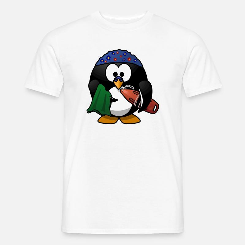 Blumenhut-Pinguin am Strand - Männer T-Shirt - Weiß