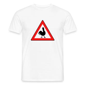 Hühnerwarnschild mit Humor - Männer T-Shirt - Weiß - Vorne - AI Model Male 178 dark (178cm)