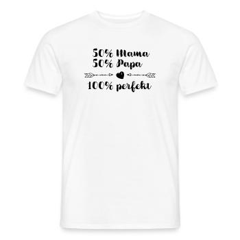 50% Mama + 50% Papa = 100% perfekt - Männer T-Shirt - Weiß - Vorne - AI Model Male 178 dark (178cm)