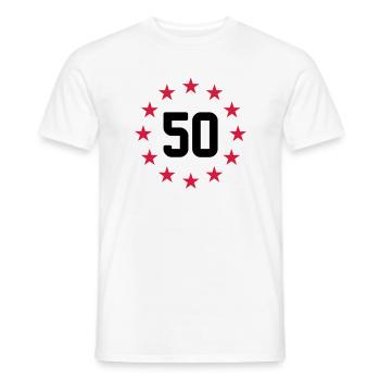 50 years - Men's T-Shirt - white - Front - AI Model Male 178 dark (178cm)