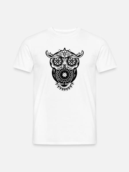 Eule mit verschiedenen Verzierungen im - Männer T-Shirt - Weiß