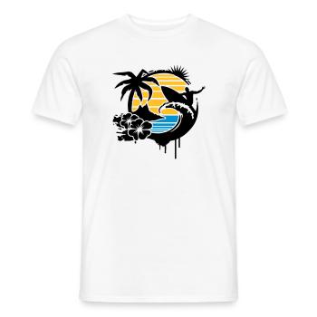 un palmier, fleurs d'hibiscus, une île,une vague - T-shirt homme - blanc - Devant - AI Model Male 178 dark (178cm)