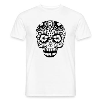 A laughing skull in the style of Sugar Skulls - Men's T-Shirt - white - Front - AI Model Male 178 dark (178cm)
