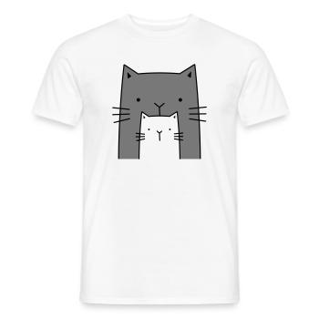 two cats - big and small cat - Men's T-Shirt - white - Front - AI Model Male 178 dark (178cm)