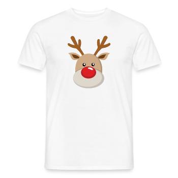 Reindeer Rudolf Face Sweet Red Nose Antlers - Men's T-Shirt - white - Front - AI Model Male 178 dark (178cm)