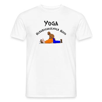 Yoga dog looking down - Men's T-Shirt - white - Front - AI Model Male 178 dark (178cm)