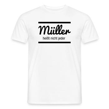 Müller Namensschild - Männer T-Shirt - Weiß - Vorne - AI Model Male 178 dark (178cm)