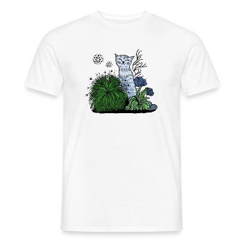 Smiling cat in foliage - Men's T-Shirt - white - Front - AI Model Male 178 dark (178cm)