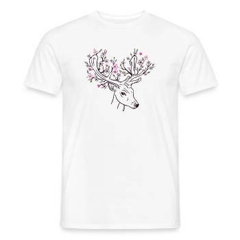 Chevreuil cerf fleur fleur floral printemps - T-shirt homme - blanc - Devant - AI Model Male 178 dark (178cm)