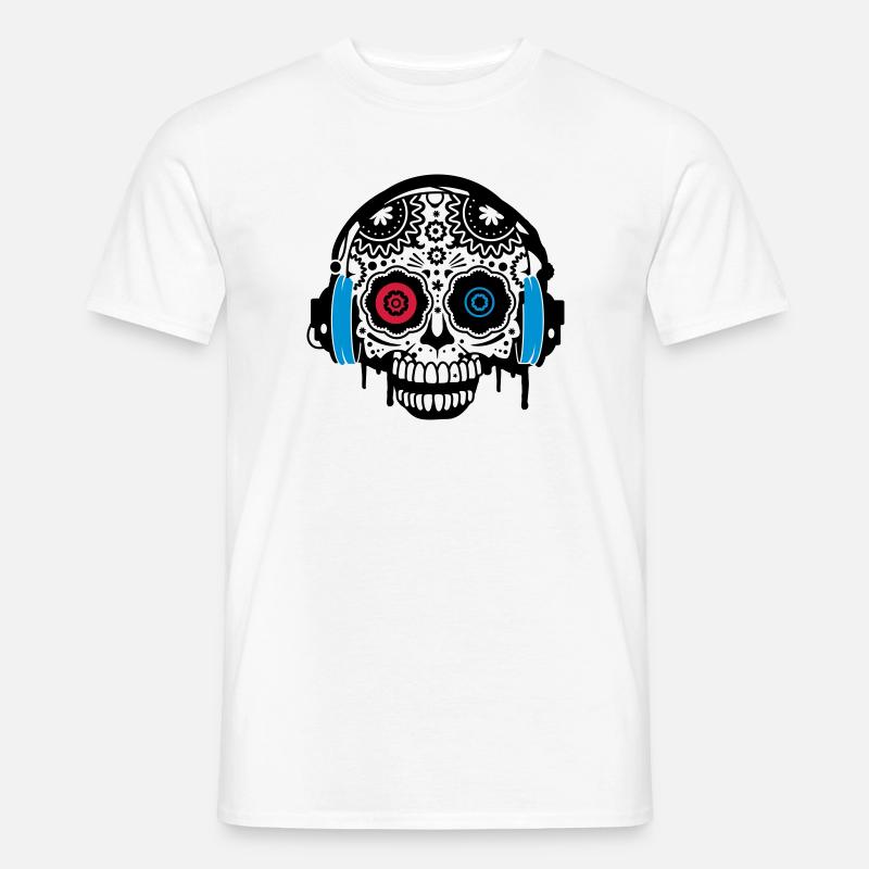 Sugar Skull mit Kopfhörer - Männer T-Shirt - Weiß