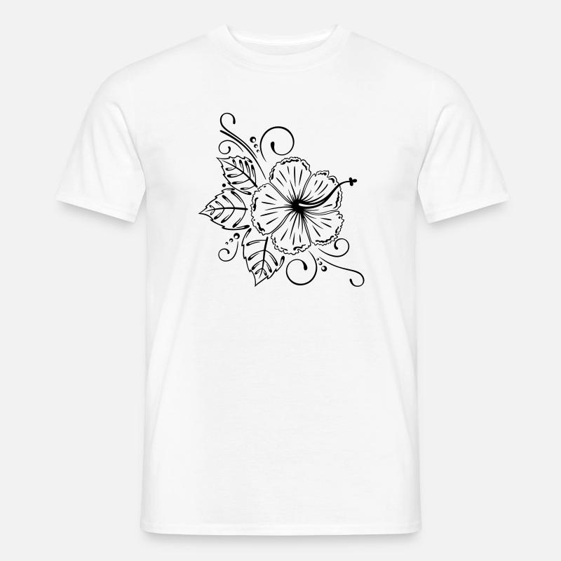Große Hibiskus Blüte mit Blättern. - Männer T-Shirt - Weiß