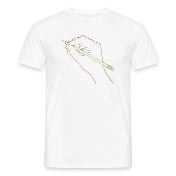 Main esquissée tenant un crayon - T-shirt homme - blanc - Devant - AI Model Male 178 dark (178cm)