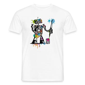 A robot with a brush - Men's T-Shirt - white - Front - AI Model Male 178 dark (178cm)