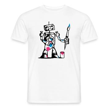 Un robot avec un pinceau - T-shirt homme - blanc - Devant - AI Model Male 178 dark (178cm)