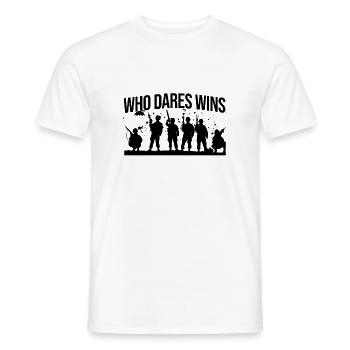 Qui ose gagne – Silhouettes militaires d’élite - T-shirt homme - blanc - Devant - AI Model Male 178 dark (178cm)