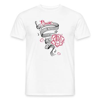 Music notes with music sheet and rose. - Men's T-Shirt - white - Front - AI Model Male 178 dark (178cm)