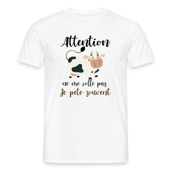 Attention ne me colle pas je pète souvent - T-shirt homme - blanc - Devant - AI Model Male 178 dark (178cm)