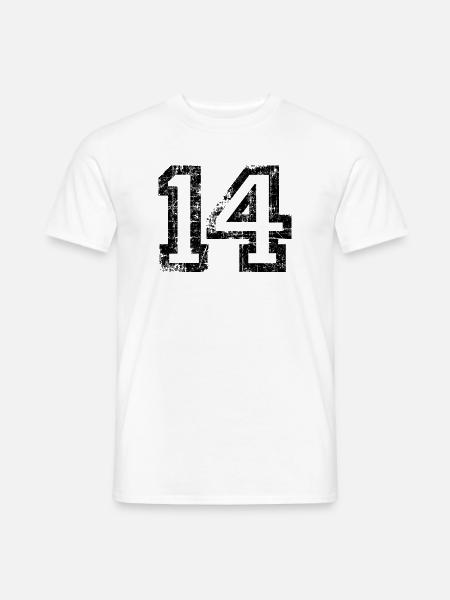 Zahl 14 (Vintage Weiß) 14. Geburtstag Nr. 14 - Männer T-Shirt - Weiß