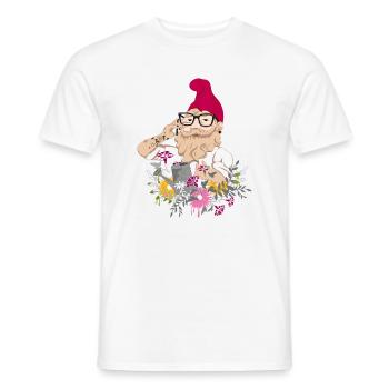 A garden gnome as a hipster with glasses and tattoos - Men's T-Shirt - white - Front - AI Model Male 178 dark (178cm)