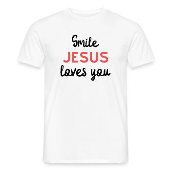 Jesus loves, gift, Jesus, faith, God - Men's T-Shirt - white - Front - AI Model Male 178 dark (178cm)