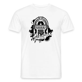 Jukebox in stencil street art style with typography - Men's T-Shirt - white - Front - AI Model Male 178 dark (178cm)