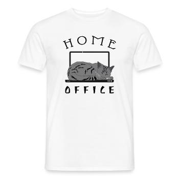 Chat relaxant dans le bureau à domicile - T-shirt homme - blanc - Devant - AI Model Male 178 dark (178cm)