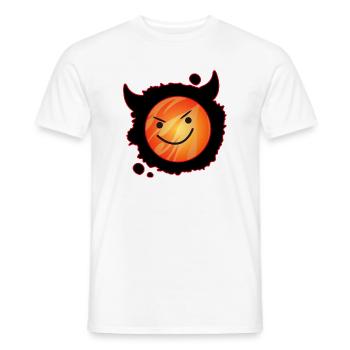 cute devil in flames and glowing face - Men's T-Shirt - white - Front - AI Model Male 178 dark (178cm)