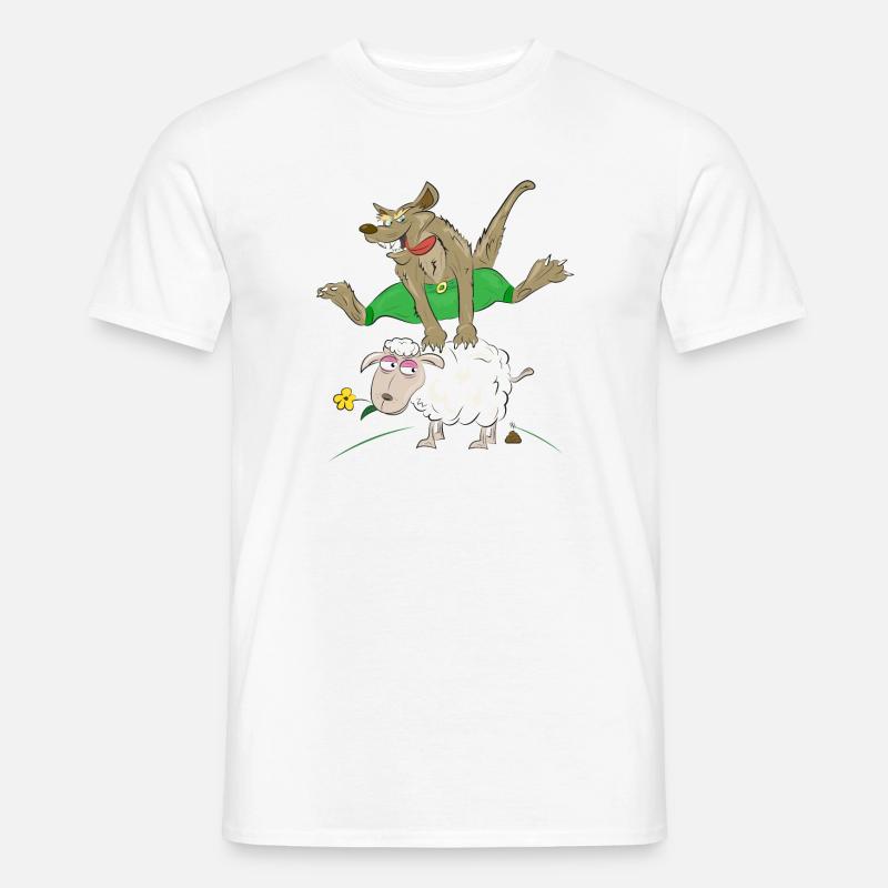 il lupo salta sopra le pecore - lupo con pecora - T-shirt uomo - bianco