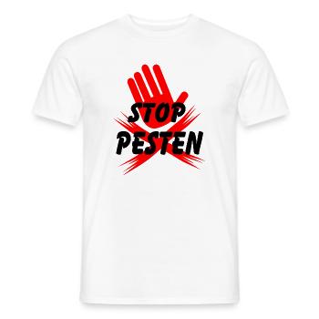 Stoppen Sie das Mobbing von Hand und Kreuzlogo Niederländischer Text - Männer T-Shirt - Weiß - Vorne - AI Model Male 178 dark (178cm)