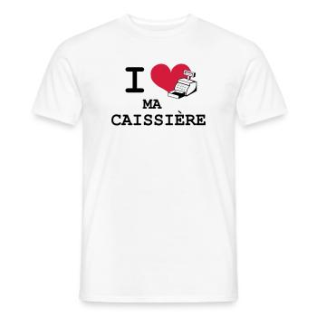 I love ma caissière - T-shirt homme - blanc - Devant - AI Model Male 178 dark (178cm)
