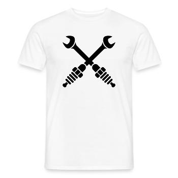 Clé à molette croisée avec bougies de contact - T-shirt homme - blanc - Devant - AI Model Male 178 dark (178cm)
