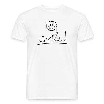 Manuscrit « SMILE ! » avec visage rieur - T-shirt homme - blanc - Devant - AI Model Male 178 dark (178cm)