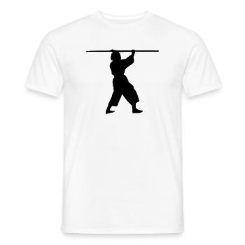 Kobudo mit langem Bo über dem Kopf Schattenfigur - Männer T-Shirt - Weiß - Vorne - AI Model Male 178 dark (178cm)
