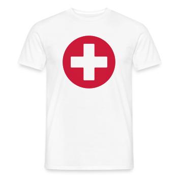 Icône vectorielle de panneaux de sécurité croisés médicales de premiers secours - T-shirt homme - blanc - Devant - AI Model Male 178 dark (178cm)