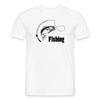 Canne à pêche avec hameçon et poisson - T-shirt homme - blanc - Devant - AI Model Male 178 dark (178cm)