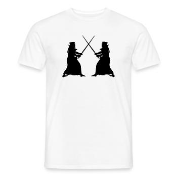 Kendo zwei Kendoka im Kampfmodus Schattenfiguren - Männer T-Shirt - Weiß - Vorne - AI Model Male 178 dark (178cm)