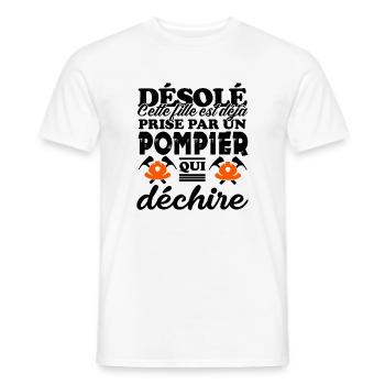 fille prise par un pompier qui déchire - T-shirt homme - blanc - Devant - AI Model Male 178 dark (178cm)