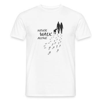 Chien - NE JAMAIS MARCHER SEUL, Homme Femme, Promenade - T-shirt homme - blanc - Devant - AI Model Male 178 dark (178cm)