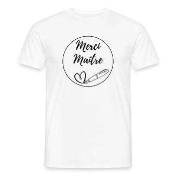 Merci Maître stylo plume ecriture coeur professeur - T-shirt homme - blanc - Devant - AI Model Male 178 dark (178cm)