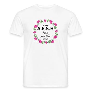 super AESH A.E.S.H. Merci pour cette année fleurs - T-shirt homme - blanc - Devant - AI Model Male 178 dark (178cm)