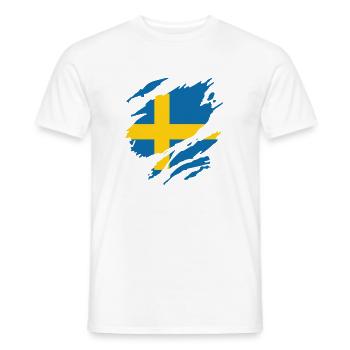 Drapeau de la Suède Fan de drapeau Sverige rayures de fan - T-shirt homme - blanc - Devant - AI Model Male 178 dark (178cm)