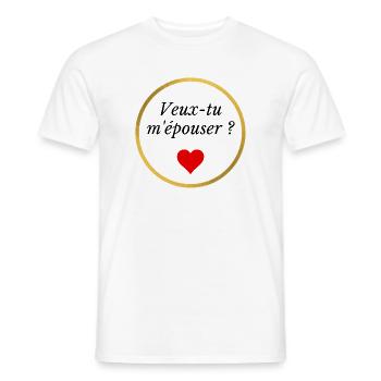 veux tu m'épouser ? - coeur rouge et anneau - T-shirt homme - blanc - Devant - AI Model Male 178 dark (178cm)