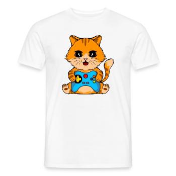 Gamer Katze mit Gamepad Lustig Gaming Shirt - Männer T-Shirt - Weiß - Vorne - AI Model Male 178 dark (178cm)