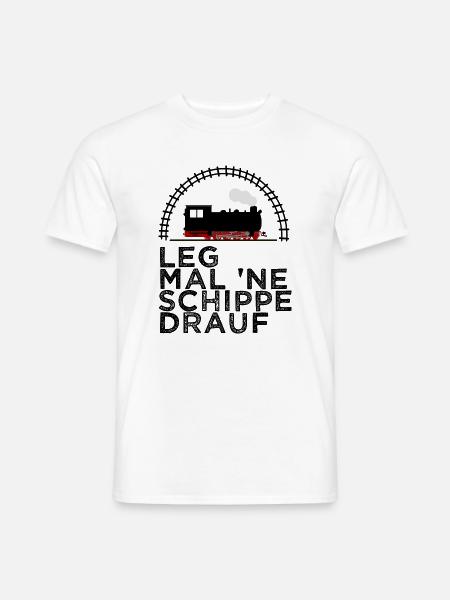 Dampflok Schiene Schippe drauf Kohle - Männer T-Shirt - Weiß