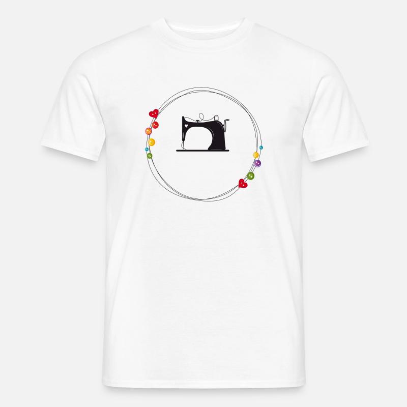 machine à coudre stylisée nostalgique avec boutons - T-shirt homme - blanc
