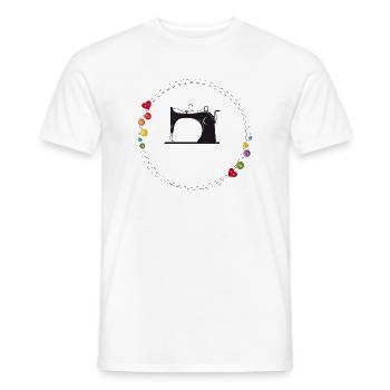 nostalgic stylized sewing machine with buttons - Men's T-Shirt - white - Front - AI Model Male 178 dark (178cm)